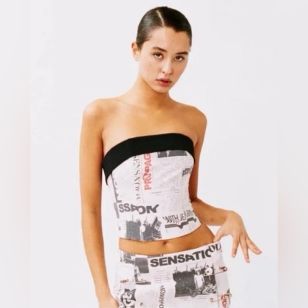 With Jean Carla Corset Bustier Newspaper Print